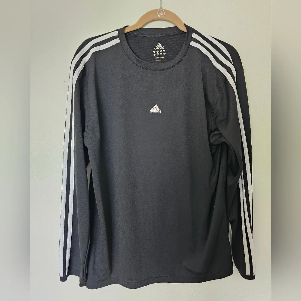 Adidas Black and White Long Sleeve Tee with Three-Stripe Design